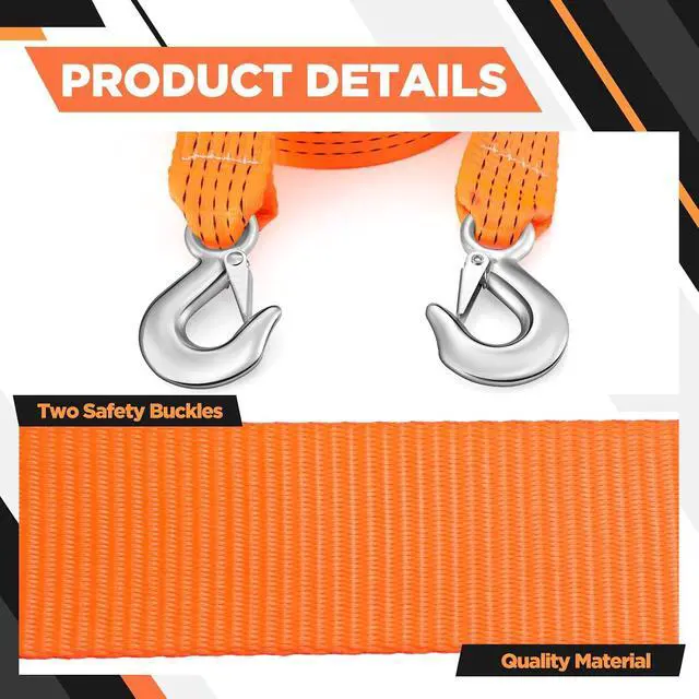 Alt view image 4 of 7 - Tow Strap with Hooks, 3" x 40' Polypropylene Heavy Duty Emergency Recovery Tow Strap, 15400lbs Reflective Forged Steel Hooks for Car Truck ATV SUV Off Road Use