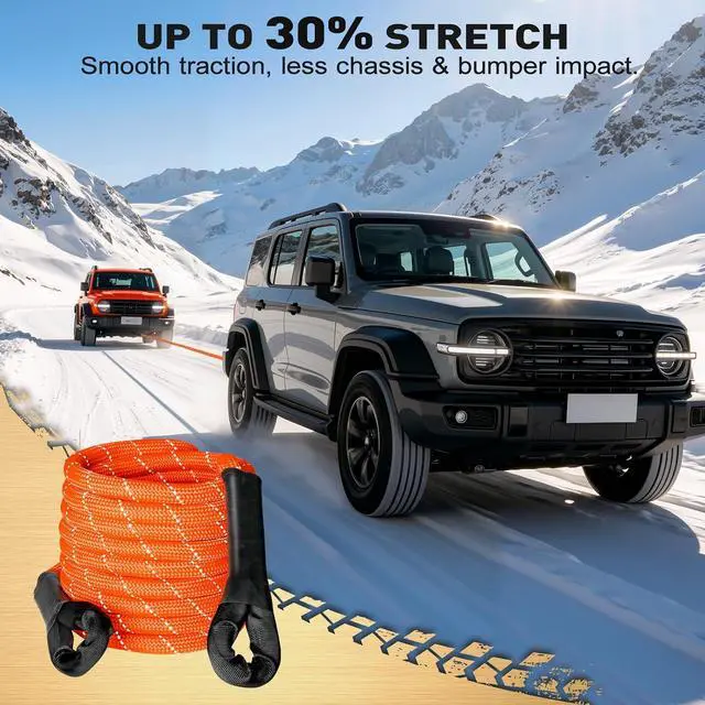 Alt view image 2 of 7 - Kinetic Recovery Tow Rope 1" x30FT - 48000LBS with 2 Soft Shackles, 30% Elastic Snatch Strap for Offroad, Reflective Heavy Duty Vehicle Recovery Kit for Jeep Truck SUV UTV