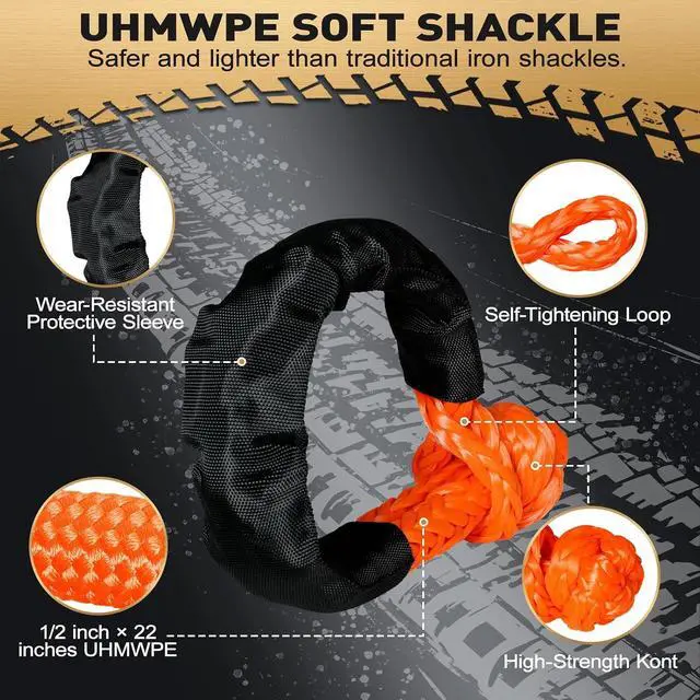 Alt view image 4 of 7 - Kinetic Recovery Tow Rope 1" x30FT - 48000LBS with 2 Soft Shackles, 30% Elastic Snatch Strap for Offroad, Reflective Heavy Duty Vehicle Recovery Kit for Jeep Truck SUV UTV