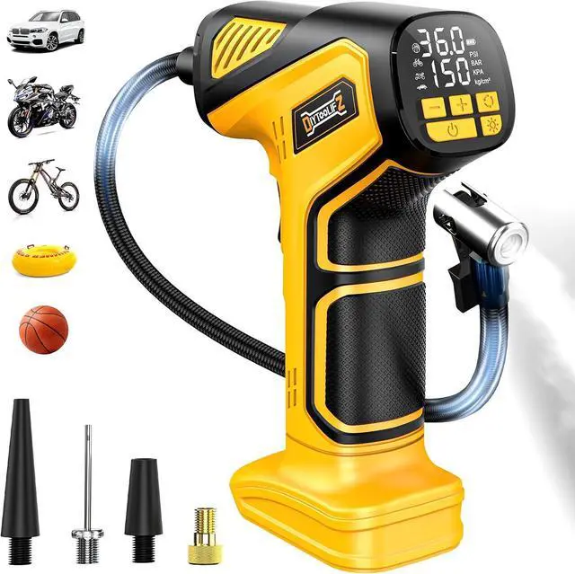 Main image of 150PSI Tire Inflator Portable Air Compressor: Cordless Air Pump Compatible with Dewalt 20V Battery - Car Tire Pump with Digital Pressure Gauge & LED Light for Auto, Motorcycles (Tool Only)