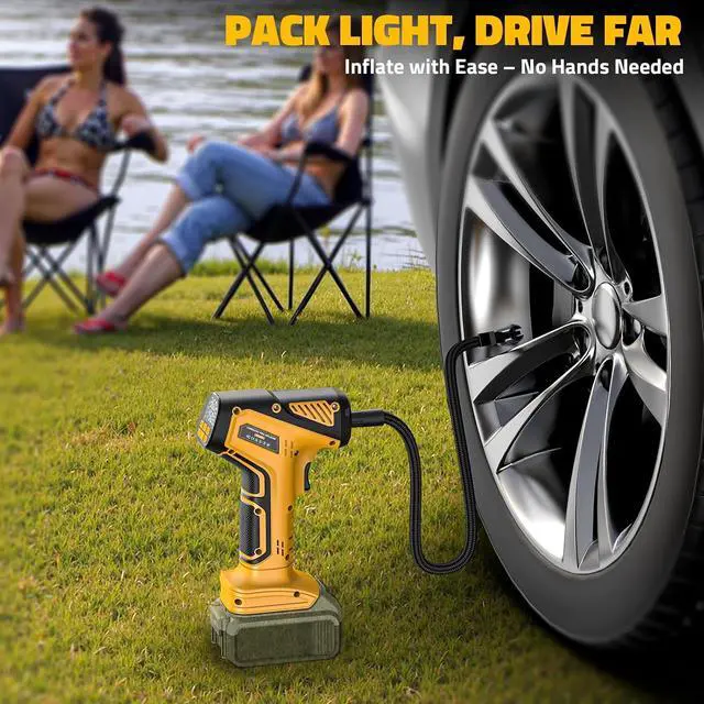 Alt view image 4 of 7 - 150PSI Tire Inflator Portable Air Compressor: Cordless Air Pump Compatible with Dewalt 20V Battery - Car Tire Pump with Digital Pressure Gauge & LED Light for Auto, Motorcycles (Tool Only)