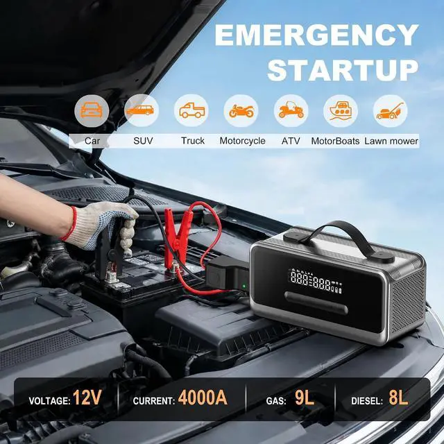Alt view image 4 of 7 - Tire Inflator Portable Air Compressor with Jump Starter, Air Pump for Car | Faster Inflation 35L/min,Auto Shut-Off,Cordless,Vacuum and Blower Functions,for Pickup Truck,Bike,Motorcycle and Balls