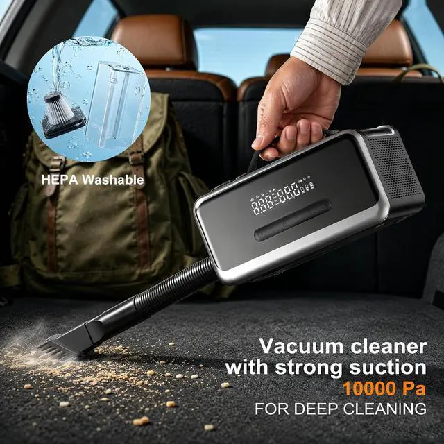Alt view image 5 of 7 - Tire Inflator Portable Air Compressor with Jump Starter, Air Pump for Car | Faster Inflation 35L/min,Auto Shut-Off,Cordless,Vacuum and Blower Functions,for Pickup Truck,Bike,Motorcycle and Balls