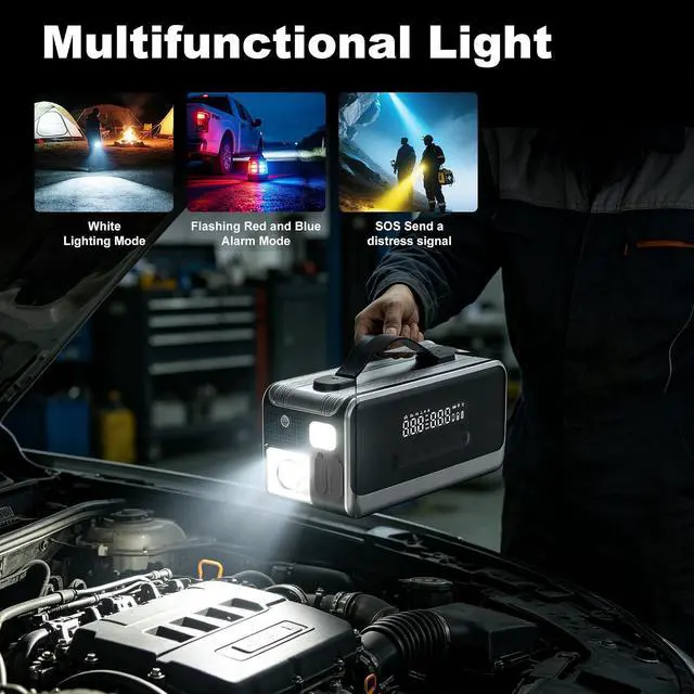 Alt view image 7 of 7 - Tire Inflator Portable Air Compressor with Jump Starter, Air Pump for Car | Faster Inflation 35L/min,Auto Shut-Off,Cordless,Vacuum and Blower Functions,for Pickup Truck,Bike,Motorcycle and Balls