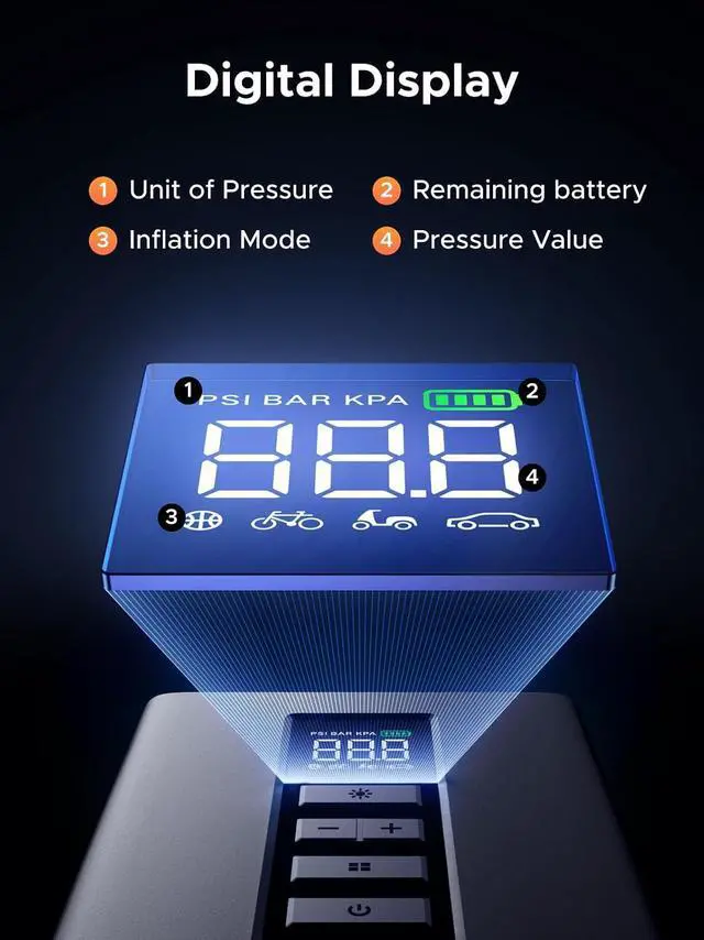 Alt view image 5 of 7 - Car Jump Starter with Air Compressor, Portable 12V Battery Booster 1000A Peak, 150 PSI Tire Inflator, Power Bank, 3-Mode LED Emergency Light for 4.0L Gas and 2.5L Diesel Engines