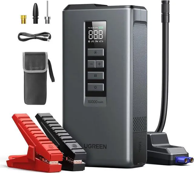 Main image of Car Jump Starter with Air Compressor, Portable 12V Battery Booster 1000A Peak, 150 PSI Tire Inflator, Power Bank, 3-Mode LED Emergency Light for 4.0L Gas and 2.5L Diesel Engines
