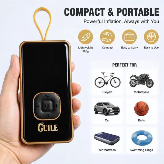 Alt view image 2 of 6 - Portable Tire Inflator Air Compressor - 150PSI Smart Cordless Car Tire Pump with Digital Pressure Gauge, Auto Shut-Off, Rechargeable Battery Power Bank for Car, Motorcycle, Bicycle, Ball