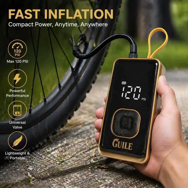 Alt view image 4 of 6 - Portable Tire Inflator Air Compressor - 150PSI Smart Cordless Car Tire Pump with Digital Pressure Gauge, Auto Shut-Off, Rechargeable Battery Power Bank for Car, Motorcycle, Bicycle, Ball