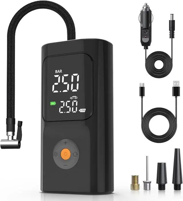Main image of Tire Inflator Portable Air Compressor, 150PSI Air Pump For Car Tires with Digital Pressure Gauge, Bike Tire Pump with LED Light and Auto Shut-Off Function for Car, Motorcycle, Bicycle