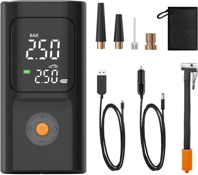Alt view image 5 of 6 - Tire Inflator Portable Air Compressor, 150PSI Air Pump For Car Tires with Digital Pressure Gauge, Bike Tire Pump with LED Light and Auto Shut-Off Function for Car, Motorcycle, Bicycle