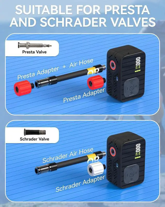 Alt view image 6 of 7 - Mini Electric Bike Pump Portable, Bicycle Air Pump for Presta and Schrader Valves, 120PSI High Pressure Pump with Digital Gauge, Smart Auto-Stop, Fast Inflation for Road Bike, Mountain Bike, E-Bike