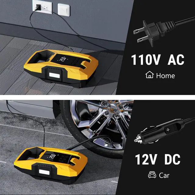 Alt view image 2 of 7 - AC/DC Tire Inflator Portable Air Compressor, Dual Power for Home 110V AC and Car 12V DC Air Pump with Pressure Gauge, Auto Shutoff, Tire Pump for Car Motorcycle Bicycle and Other Inflatables