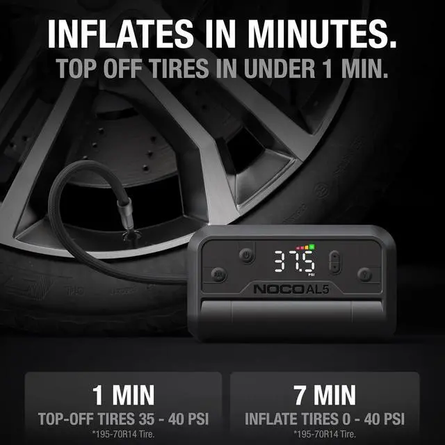 Alt view image 4 of 7 - Air AL5: Cordless Tire Inflator Portable Rechargeable Air Compressor with USB-C 17 LPM Inflates 040 PSI in 7 Minutes Digital Gauge + Auto-Shutoff For Tires up to 31-Inches