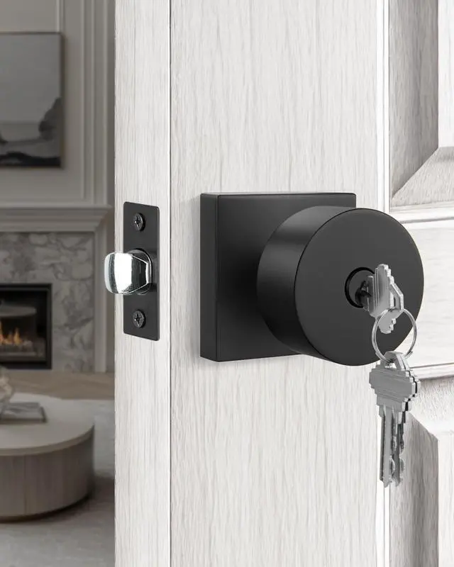 Alt view image 2 of 7 - Keyed Entry Door Knobs, Doorknob with Lock and Key for Front Door, Matte Black Exterior Door Knobs for Office & Storage, Reversible & Secure, Interior or Exterior Use - 2 Pack
