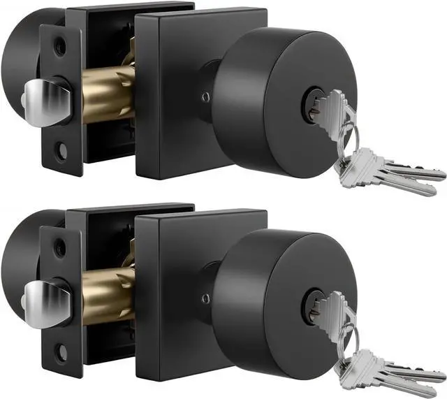 Main image of Keyed Entry Door Knobs, Doorknob with Lock and Key for Front Door, Matte Black Exterior Door Knobs for Office & Storage, Reversible & Secure, Interior or Exterior Use - 2 Pack