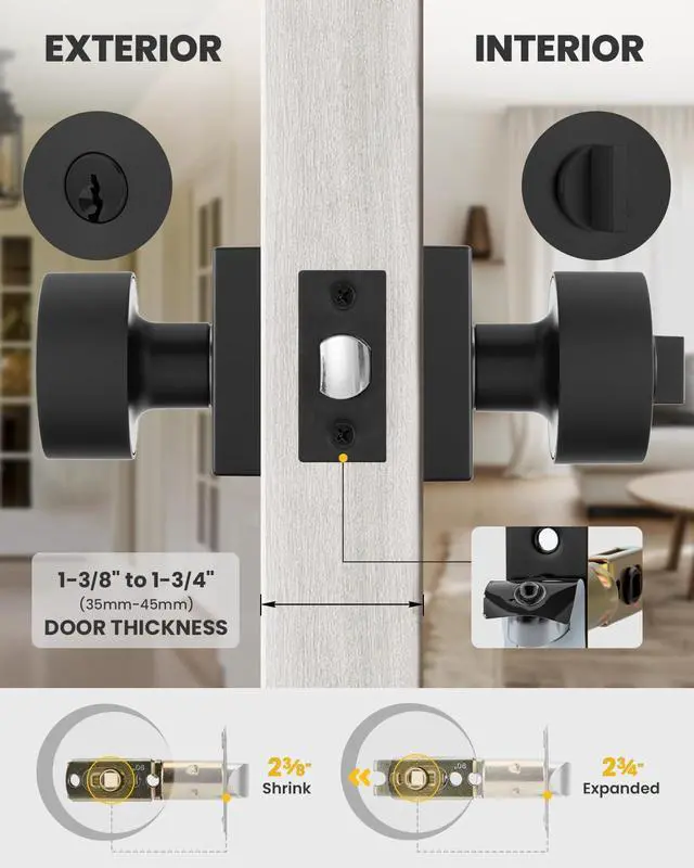 Alt view image 6 of 7 - Keyed Entry Door Knobs, Doorknob with Lock and Key for Front Door, Matte Black Exterior Door Knobs for Office & Storage, Reversible & Secure, Interior or Exterior Use - 2 Pack