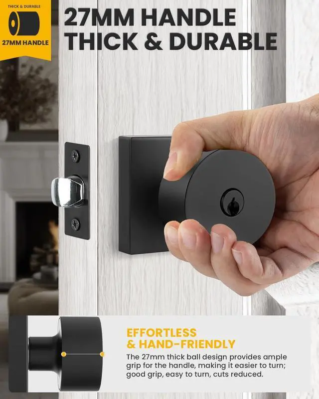 Alt view image 5 of 7 - Keyed Entry Door Knobs, Doorknob with Lock and Key for Front Door, Matte Black Exterior Door Knobs for Office & Storage, Reversible & Secure, Interior or Exterior Use - 2 Pack