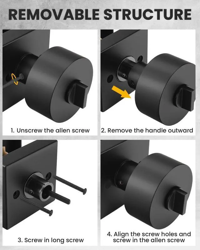 Alt view image 7 of 7 - Keyed Entry Door Knobs, Doorknob with Lock and Key for Front Door, Matte Black Exterior Door Knobs for Office & Storage, Reversible & Secure, Interior or Exterior Use - 2 Pack