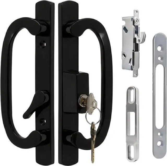 Main image of Universal Sliding Glass Door Handle Replacement with Mortise Lock Fits 3-15/16" Hole Spacing & 1-3/8" to 2" Thick Patio Doors, Non-Handed Offset Design, Sturdy Zinc Diecast, Black with Keyed