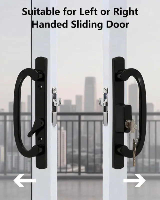 Alt view image 5 of 7 - Universal Sliding Glass Door Handle Replacement with Mortise Lock Fits 3-15/16" Hole Spacing & 1-3/8" to 2" Thick Patio Doors, Non-Handed Offset Design, Sturdy Zinc Diecast, Black with Keyed