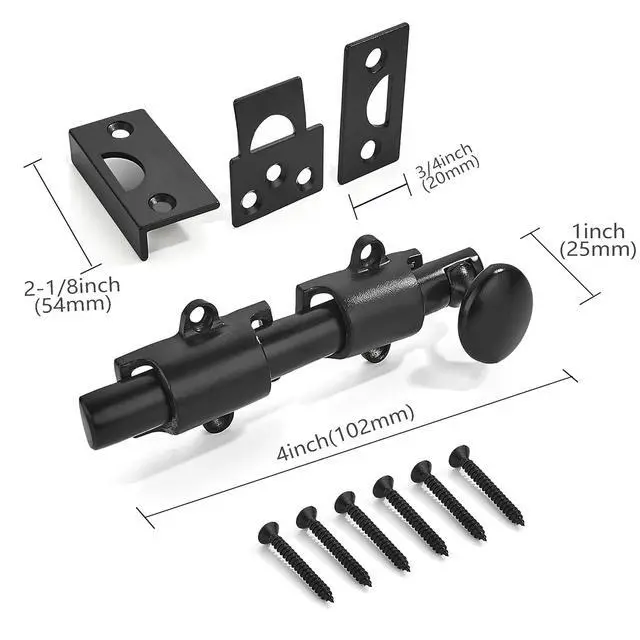 Alt view image 2 of 2 - 4 inches 2 Pack, Matte Black Dutch Solid Brass Door Surface Slide Latches Surface Slide Bolts Decorative Surface Slide Bolts for Windows and Doors