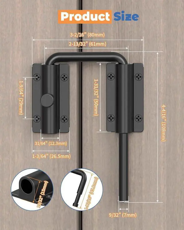 Alt view image 2 of 7 - Sliding Door Loop Lock, Security U-Bolt Locks with Locking Design, 90/180 Degree Multi-Angle Aluminum Alloy Patio Door Latch for Barn, Garden, Window, Room Gate (Black-4PCS)