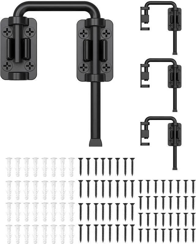 Main image of 2.36 Inch U Patio Sliding Door Loop Lock Latch - Stainless Steel Home Security Loop Bolt Lock for Barn, Garden, Fence Gate, Window - Multi-Angle Installation Option (Black-4 Pcs)