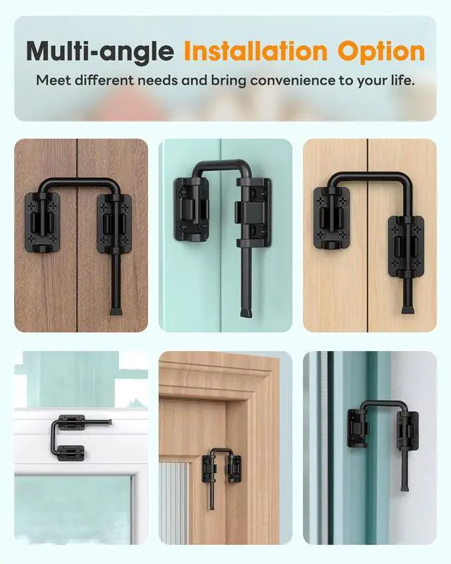 Alt view image 4 of 7 - 2.36 Inch U Patio Sliding Door Loop Lock Latch - Stainless Steel Home Security Loop Bolt Lock for Barn, Garden, Fence Gate, Window - Multi-Angle Installation Option (Black-4 Pcs)