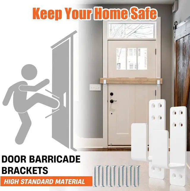 Alt view image 2 of 6 - 2x4 Door Barricade Brackets Heavy Duty 4pcs Door Bar Holder Brackets for Home Security White