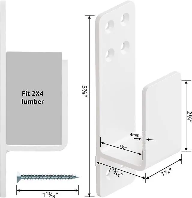Alt view image 6 of 6 - 2x4 Door Barricade Brackets Heavy Duty 4pcs Door Bar Holder Brackets for Home Security White