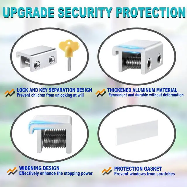 Alt view image 5 of 7 - Sliding Window Locks (12 Sets), Security Window Locks with Keys, Adjustable Aluminum Sliding Window Stops, Easy Installation Without Drilling, for Vertical and Horizontal Sliding Windows (Silver)