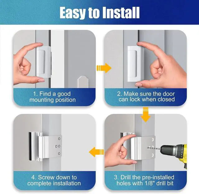 Alt view image 4 of 7 - 2Pack Door Reinforcement Lock Withstands 800lbs of Force - Silver Extra Door Lock with 8 Screws Prevents Unauthorized Entry,Add a Door Security Lock for Home Safety & Privacy