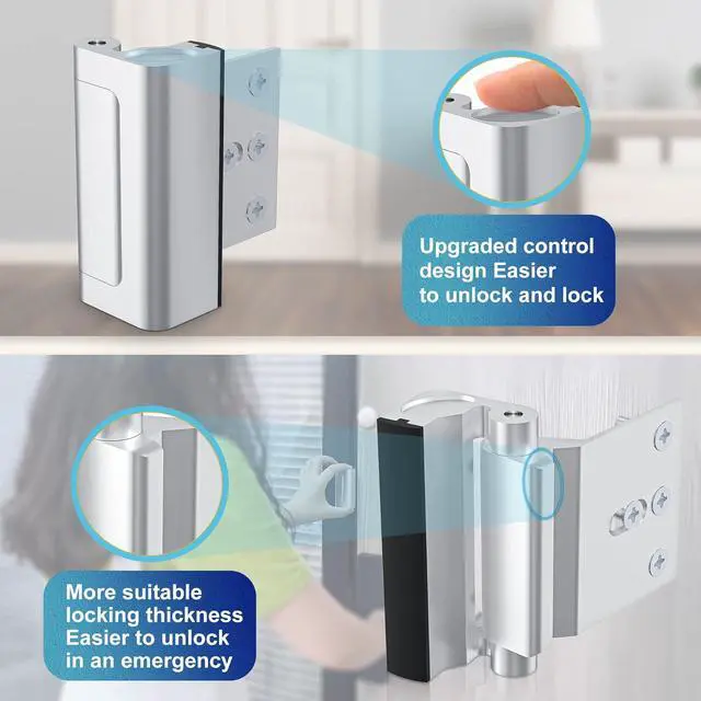 Alt view image 6 of 7 - 2Pack Door Reinforcement Lock Withstands 800lbs of Force - Silver Extra Door Lock with 8 Screws Prevents Unauthorized Entry,Add a Door Security Lock for Home Safety & Privacy
