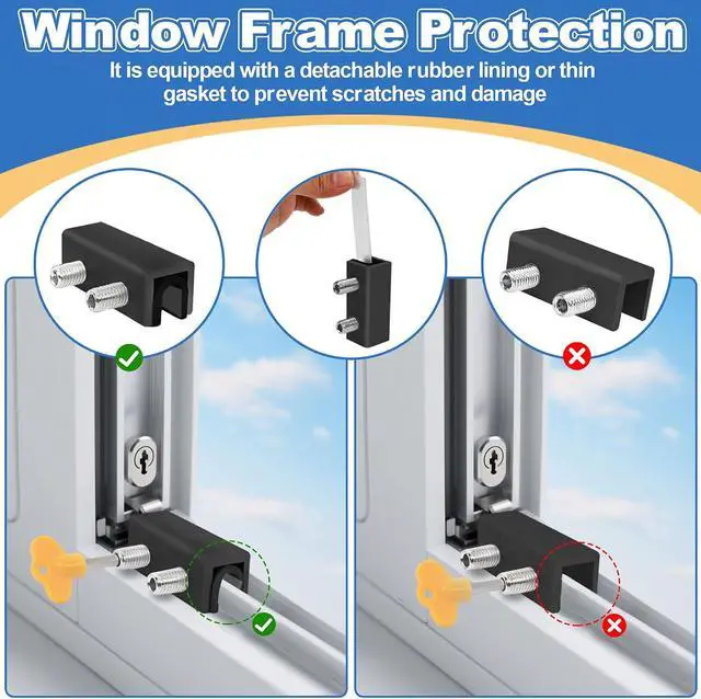 Alt view image 2 of 7 - 15 Pack Black Window Locks with Key, Adjustable Sliding Window Locks for Up and Down Windows & Horizontal Windows Stoppers Security Sliding Glass Patio Door Lock, Aluminum