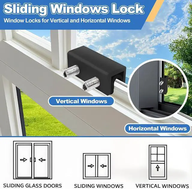Alt view image 4 of 7 - 15 Pack Black Window Locks with Key, Adjustable Sliding Window Locks for Up and Down Windows & Horizontal Windows Stoppers Security Sliding Glass Patio Door Lock, Aluminum