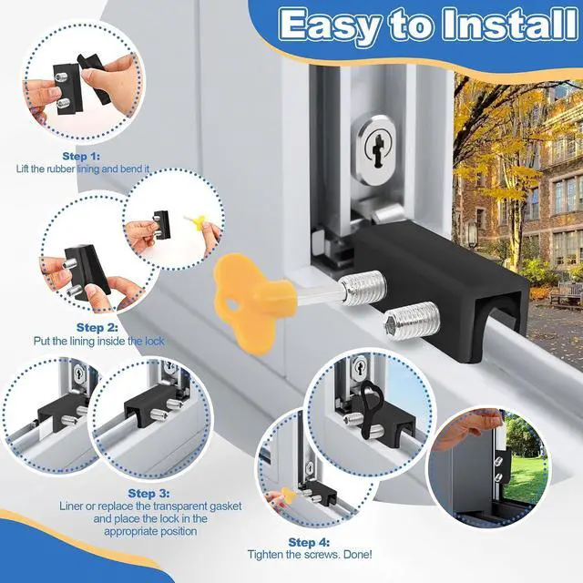 Alt view image 5 of 7 - 15 Pack Black Window Locks with Key, Adjustable Sliding Window Locks for Up and Down Windows & Horizontal Windows Stoppers Security Sliding Glass Patio Door Lock, Aluminum