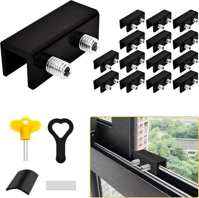 Main image of 15 Pack Black Window Locks with Key, Adjustable Sliding Window Locks for Up and Down Windows & Horizontal Windows Stoppers Security Sliding Glass Patio Door Lock, Aluminum