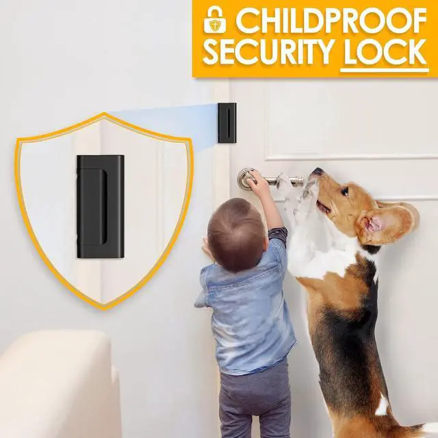 Alt view image 3 of 6 - Home Security Door Reinforcement Lock - Child Proof High Security Door Lock Front Door Locks for Kids Safety Withstand 800 lbs Top Door Latch Lock Flip Door Guardian for Inward Swinging Inside Door