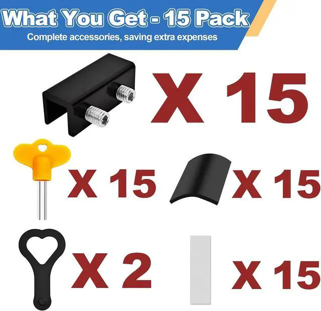 Alt view image 7 of 7 - 15 Pack Black Window Locks with Key, Adjustable Sliding Window Locks for Up and Down Windows & Horizontal Windows Stoppers Security Sliding Glass Patio Door Lock, Aluminum