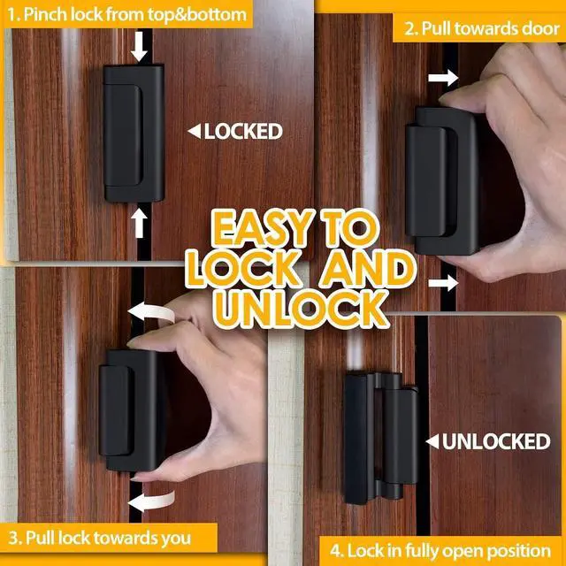 Alt view image 5 of 6 - Home Security Door Reinforcement Lock - Child Proof High Security Door Lock Front Door Locks for Kids Safety Withstand 800 lbs Top Door Latch Lock Flip Door Guardian for Inward Swinging Inside Door