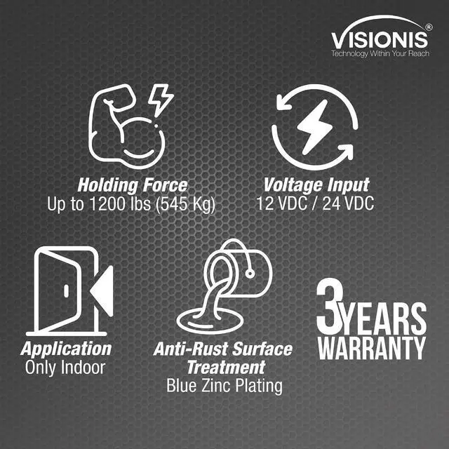 Alt view image 2 of 7 - Indoor 1200LBS 500KG Holding Force Outswinging Electromagnetic Door Lock with LED Sensor for Door Access Control System 12V 24V VIS-ML1200LED
