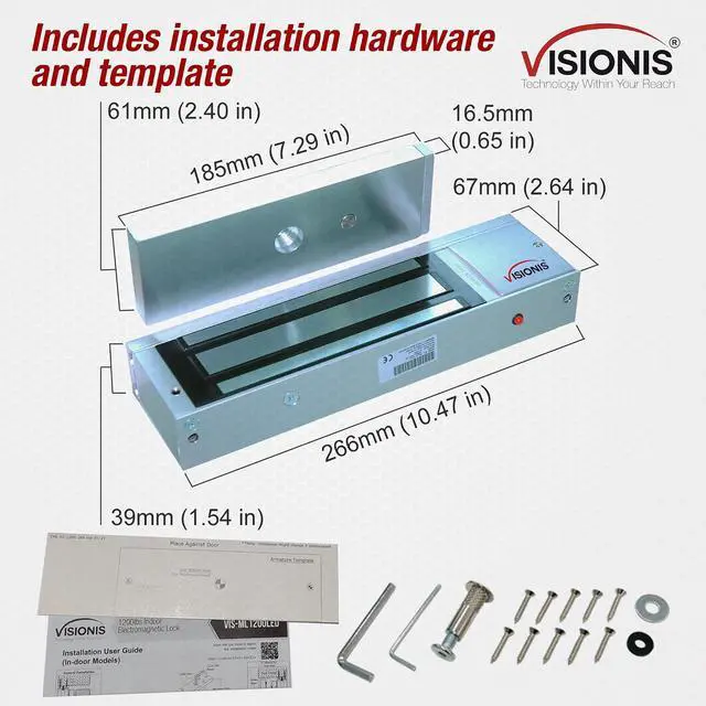 Alt view image 4 of 7 - Indoor 1200LBS 500KG Holding Force Outswinging Electromagnetic Door Lock with LED Sensor for Door Access Control System 12V 24V VIS-ML1200LED