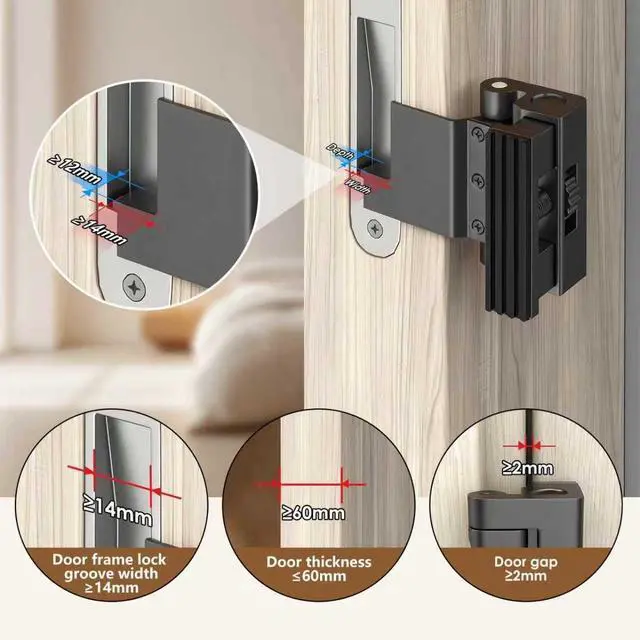 Alt view image 2 of 7 - Portable Door Lock, Door Reinforcement Lock, Portable Door Lock for Travel - No Drilling, Interior Doors for Apartments, Hotels, bedroomsBlack-3PCS