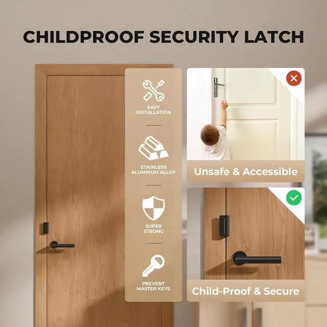 Alt view image 4 of 7 - 3 Pack Home Security Door Reinforcement Lock, Childproof Safety Door Lock Latch Stopper, Removable Screw-Mounted, Prevent Home Unauthorized Entry, Aluminum Construction, Withstands 800 lbs