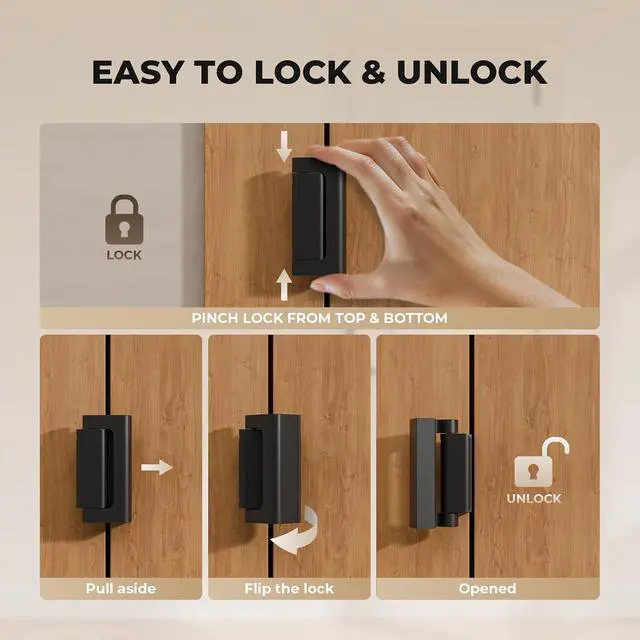 Alt view image 7 of 7 - 3 Pack Home Security Door Reinforcement Lock, Childproof Safety Door Lock Latch Stopper, Removable Screw-Mounted, Prevent Home Unauthorized Entry, Aluminum Construction, Withstands 800 lbs