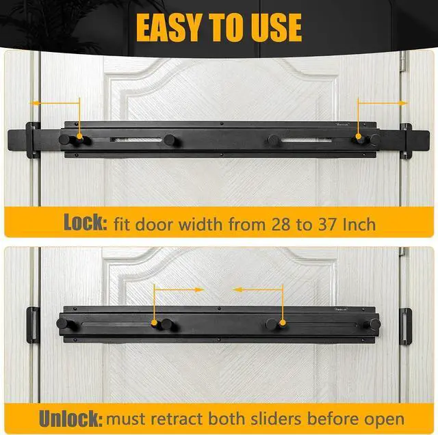 Alt view image 3 of 7 - Door Bar Lock - Patented Door Barricade Security Bar - Home Safety Improvement, Door Reinforcement, Childproof, Break-in Prevention - Premium Grade Steel Door Mount for 26''-37'' Wide Doors