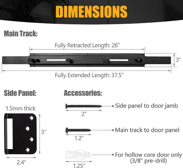 Alt view image 5 of 7 - Door Bar Lock - Patented Door Barricade Security Bar - Home Safety Improvement, Door Reinforcement, Childproof, Break-in Prevention - Premium Grade Steel Door Mount for 26''-37'' Wide Doors