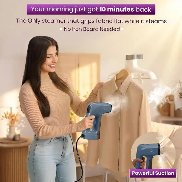 Alt view image 3 of 7 - Vacuum Steamer for Clothes,1200W 2-in-1 Steamer & Iron, 3500Pa Suction Handheld Clothes Steamer, Garment Steamer & Wrinkle Remover for Shirts, Bedding, 30-Sec Heat-Up,4 Modes,Travel & Home (110-120V)
