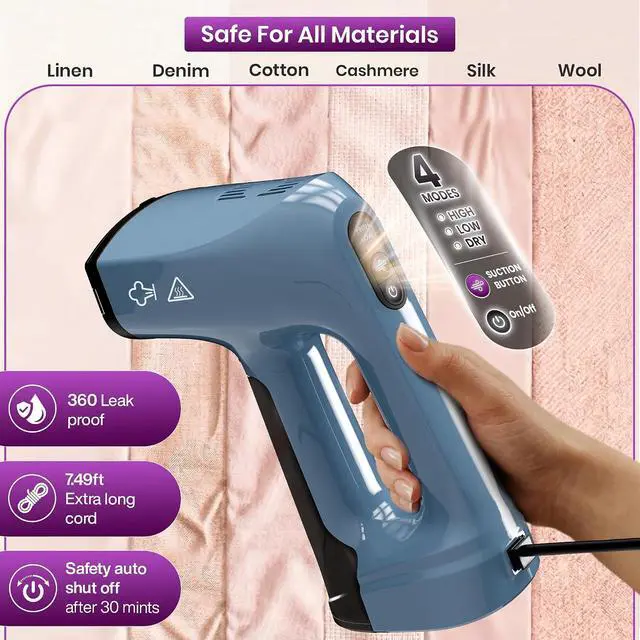 Alt view image 4 of 7 - Vacuum Steamer for Clothes,1200W 2-in-1 Steamer & Iron, 3500Pa Suction Handheld Clothes Steamer, Garment Steamer & Wrinkle Remover for Shirts, Bedding, 30-Sec Heat-Up,4 Modes,Travel & Home (110-120V)