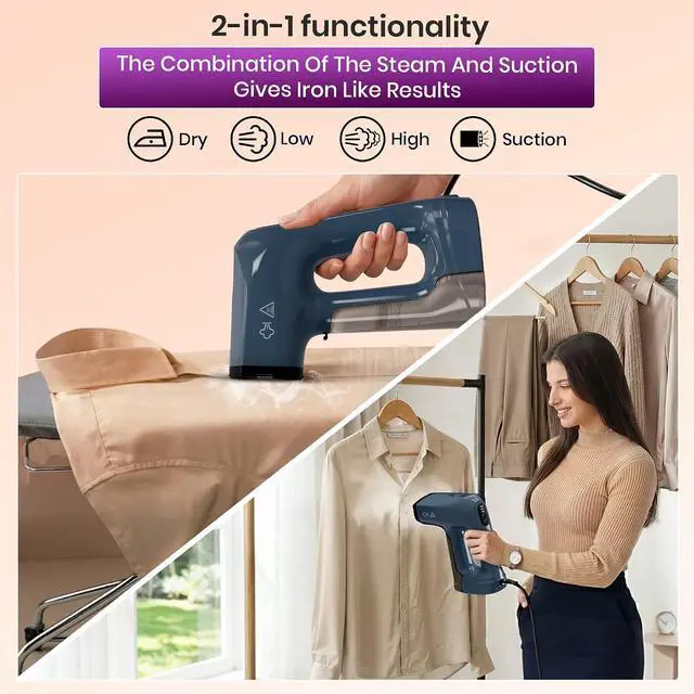 Alt view image 6 of 7 - Vacuum Steamer for Clothes,1200W 2-in-1 Steamer & Iron, 3500Pa Suction Handheld Clothes Steamer, Garment Steamer & Wrinkle Remover for Shirts, Bedding, 30-Sec Heat-Up,4 Modes,Travel & Home (110-120V)